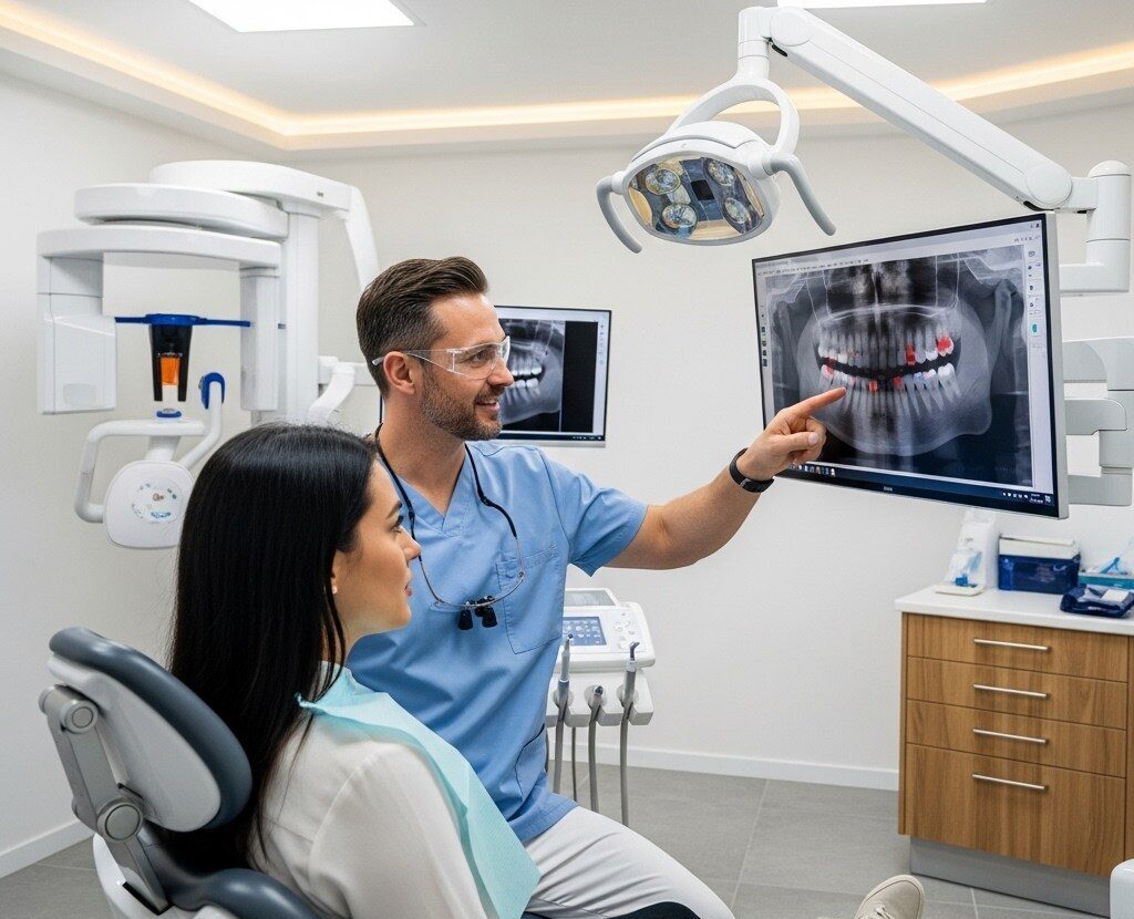 Dentist using modern dental technology and digital imaging in an Edmonton clinic