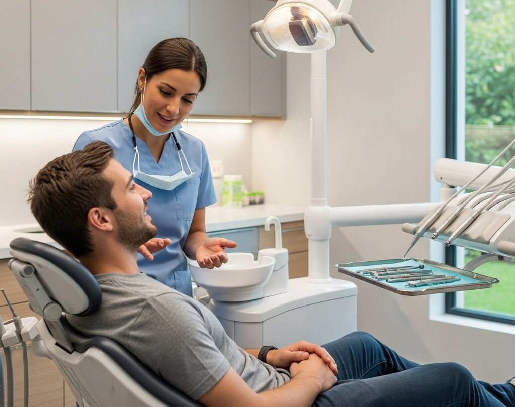 Dentist providing gentle and comfortable dental care to a patient in Edmonton